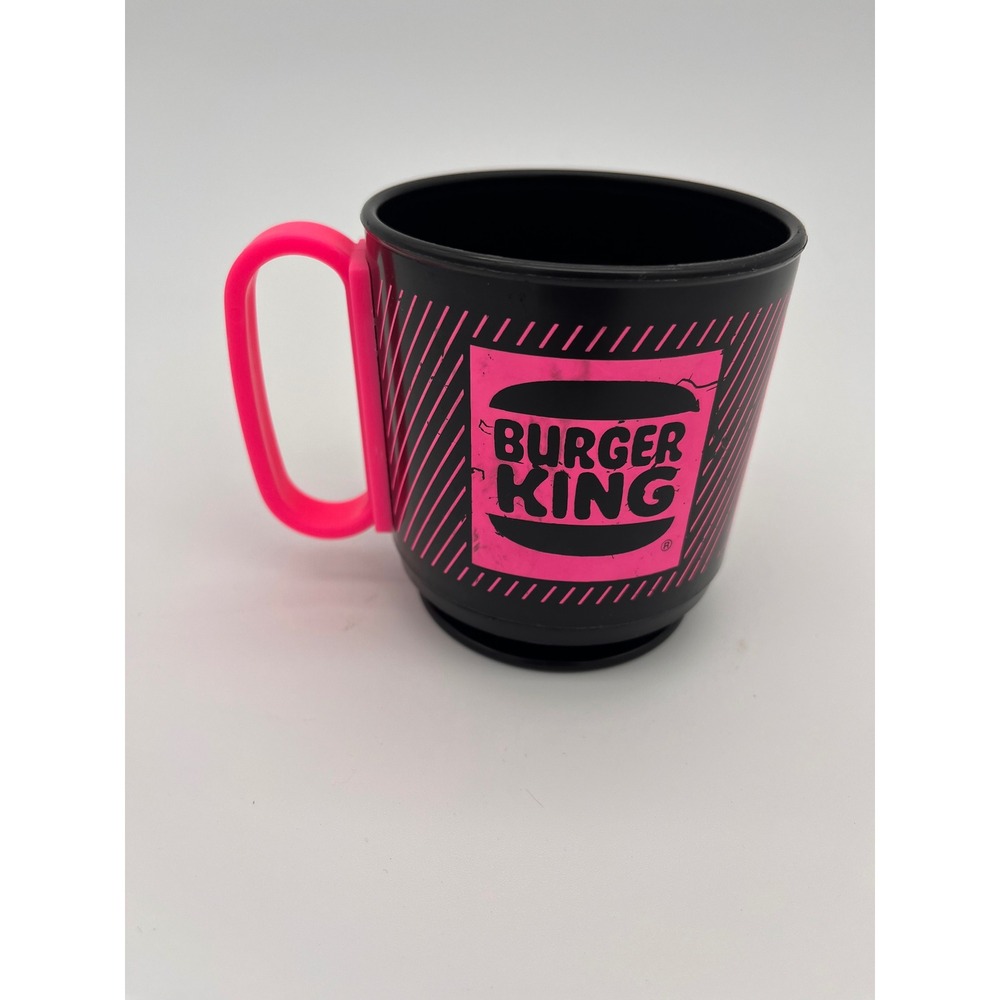 Vintage Burger King Plastic Mug Black Neon Pink Logo Fast Food Memorabilia Cup